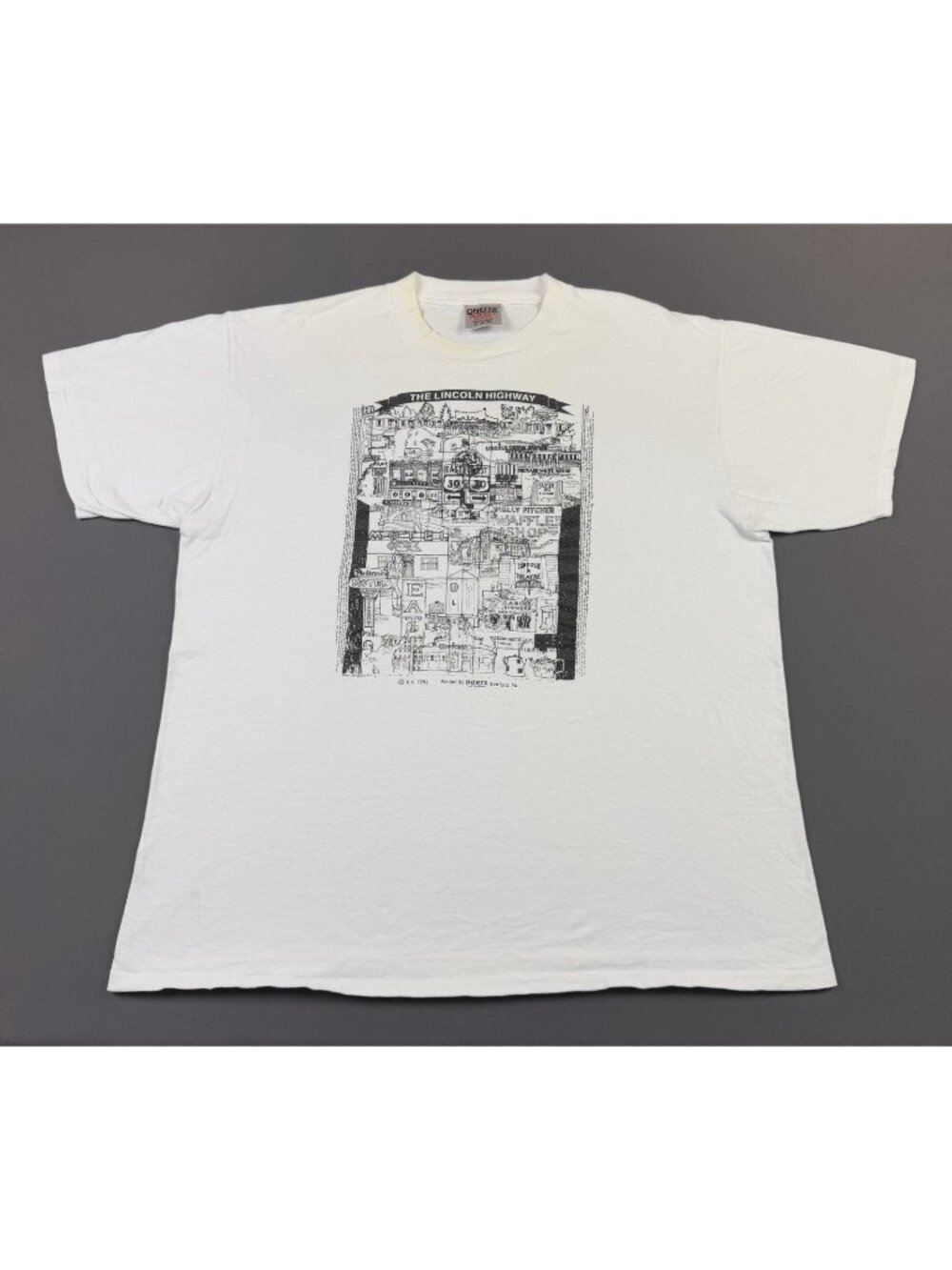 Rare Vintage 90s Lincoln Highway Art Drawing Hunts Bedford PA White Shirt Oneita